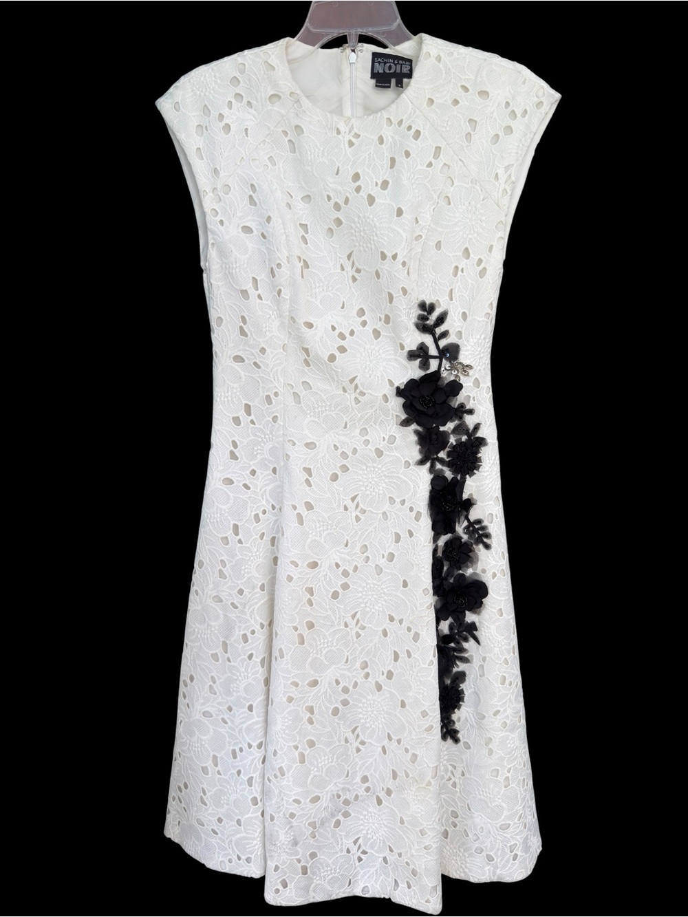Sachin + Babi Noir Floral Lace Shift Midi Dress White Eyelet Size 2